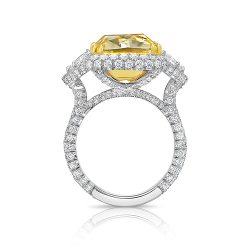 13 Carat Fancy Intense Yellow Elongated Cushion Diamond  Ring