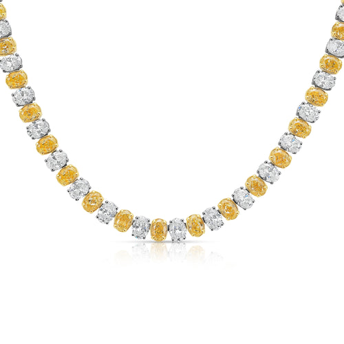 24ct Alternating Yellow and White Oval Diamond Necklace