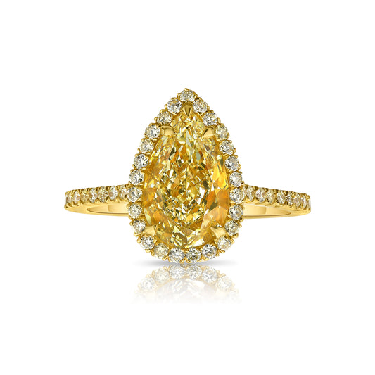 Yellow diamond halo engagement ring, canary diamond engagement ring, all yellow diamonds, natural diamond ring