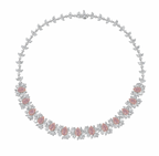 GIA certified light pink pear shape diamonds with mixed white diamonds in a stunning necklace.