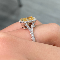 Yellow diamond ring with White Halo diamonds