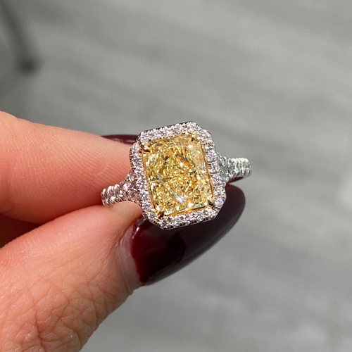 Yellow Radiant Halo Diamond, engagement ring, custom engagement ring, elongated radiant diamond ring 