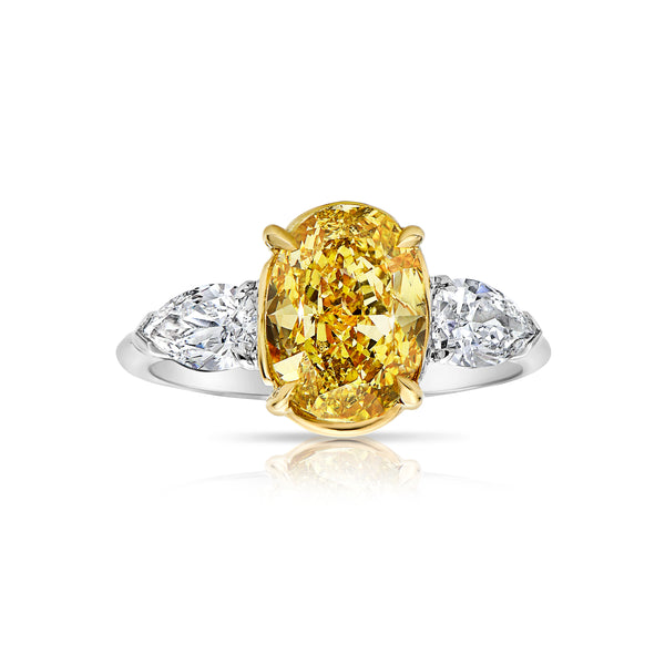 Fancy Intense Yellow0.3ct♡シェイプダイヤモンドリング 3.03ct Fancy Intense Yellow Oval Diamond Engagement Ring – Rare Colors