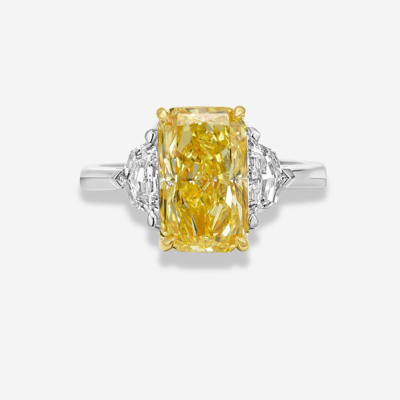 3 Carat Fancy Intense Yellow Elongated Radiant Diamond Engagement Ring