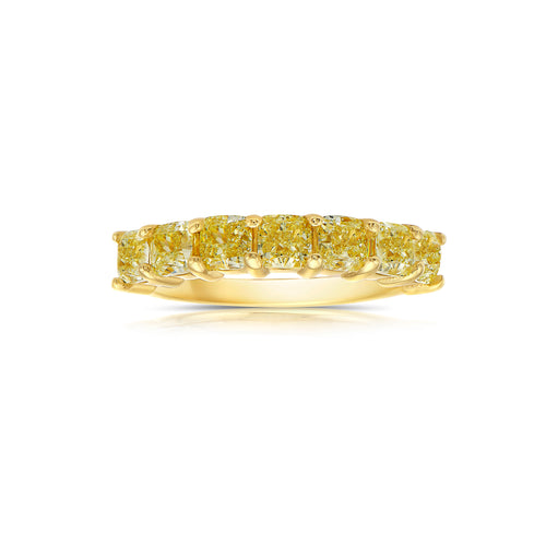 Elegant half eternity diamond ring. Cushion half eternity diamond ring. Yellow diamond eternity band. Yellow diamond eternity ring. Yellow diamond wedding band. Cushion eternity band.