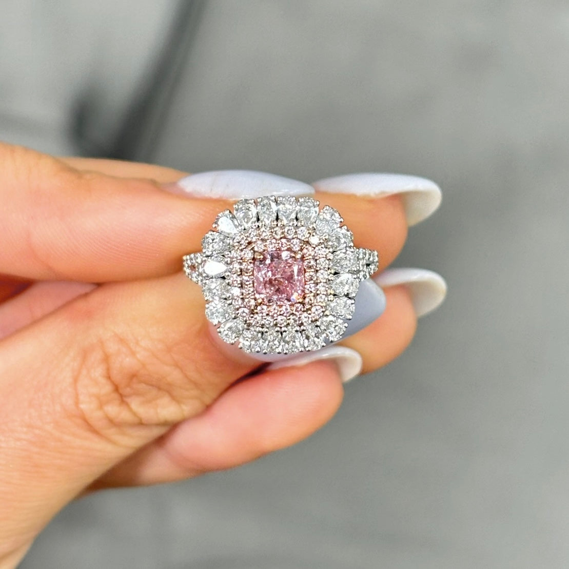 GIA Certified Fancy Pink Cushion Cut Diamond Ring