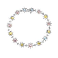 Elegant flower-shaped bracelet featuring natural multicolor diamonds.