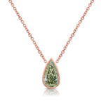 3 Carat Green Pear Shape Diamond in Pink Bezel Pendant Necklace