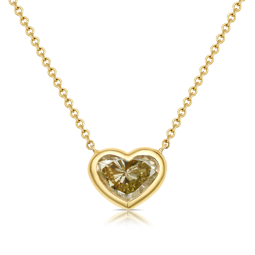 2.27ct Yellow Heart Shape Diamond Bezel Set Necklace