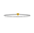 Fine heart shaped yellow diamond bangle with white round diamonds.