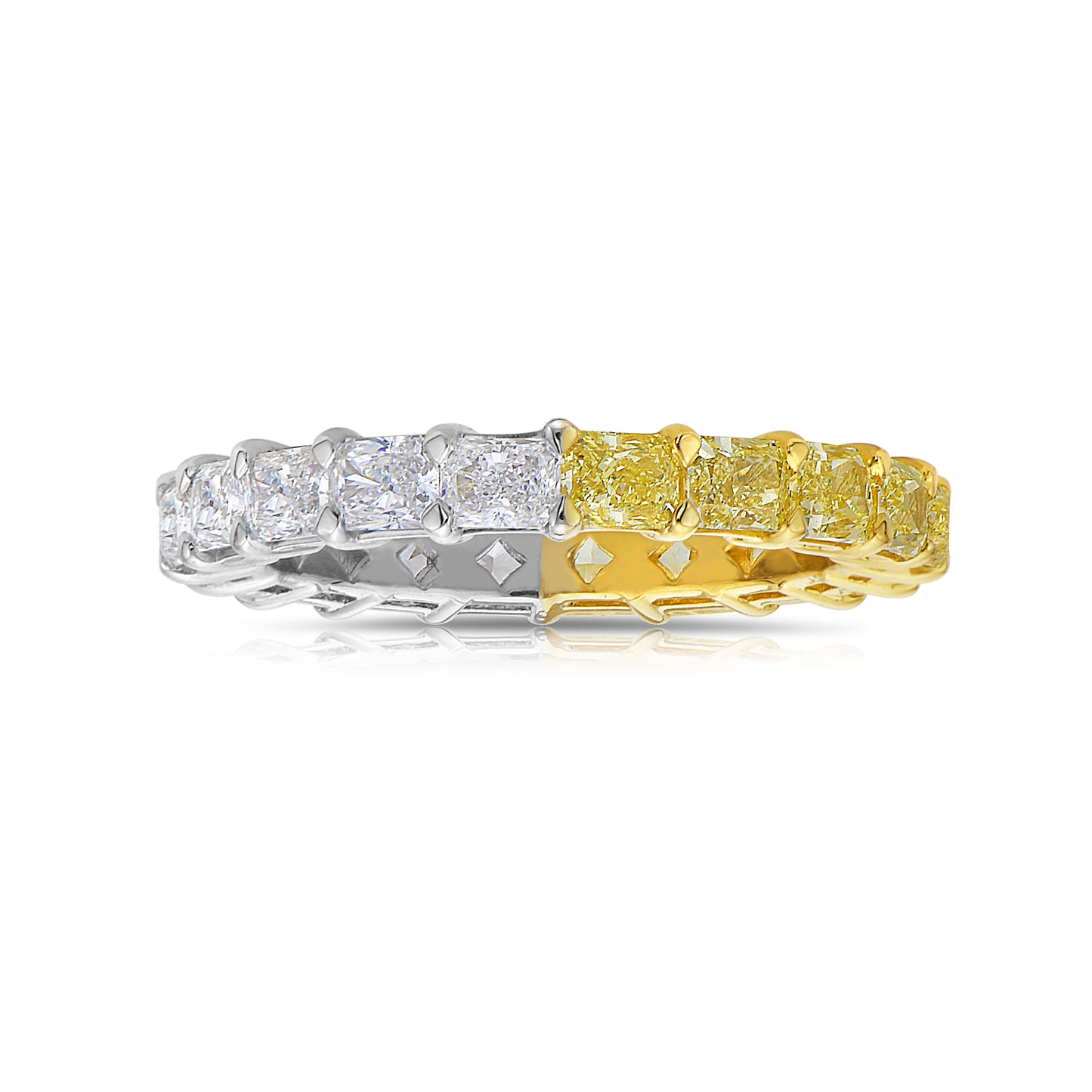 Wear two ways diamond eternity band. Undecided eternity ring. Diamond eternity ring. Fancy yellow and white alternating eternity band. Alternating diamond ring.