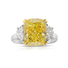 10ct Fancy Light Yellow Cushion Cut Diamond Engagement Ring