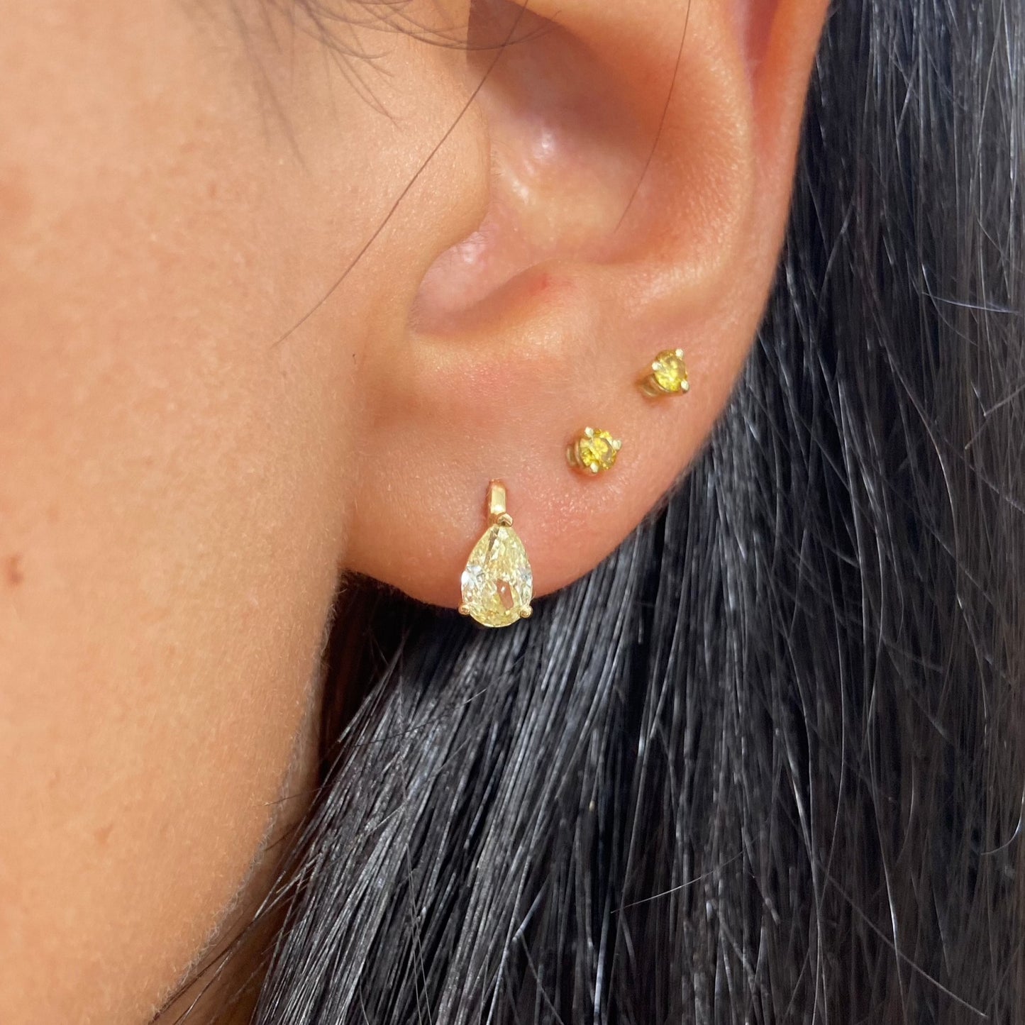 natural yellow diamond earrings, everyday diamond huggie with unique canary diamond