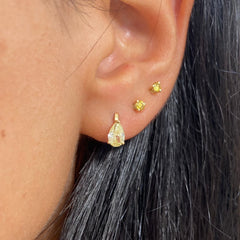 Natural yellow diamond earrings, everyday diamond huggie with unique canary diamond.