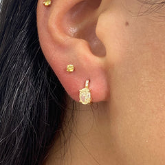 natural yellow diamond earrings, everyday diamond huggie with unique canary diamond