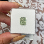 Natural fancy intense yellowish green diamond, radiant cut green diamond, natural green diamond.