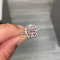 fancy blue diamond ring, pink and blue diamonds, natural color diamonds, fancy blue radiant cut diamond