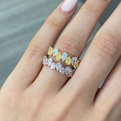 Alternating Pink and White Pear Shape Diamond Half Eternity Band