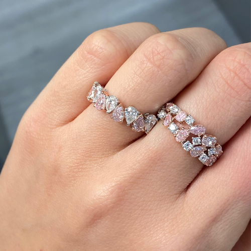 Alternating Pink and White Pear Shape Diamond Half Eternity Band