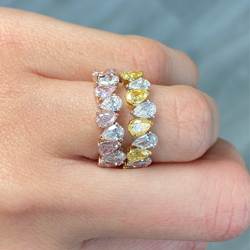 Alternating Pink and White Pear Shape Diamond Half Eternity Band