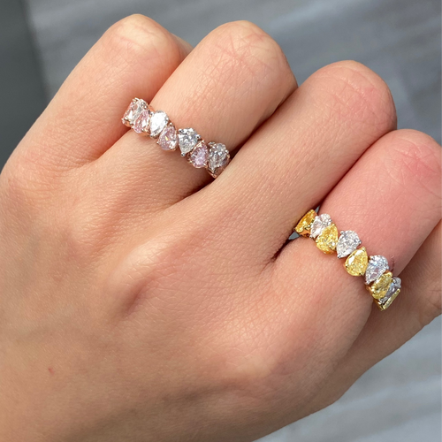 Alternating Pink and White Pear Shape Diamond Half Eternity Band