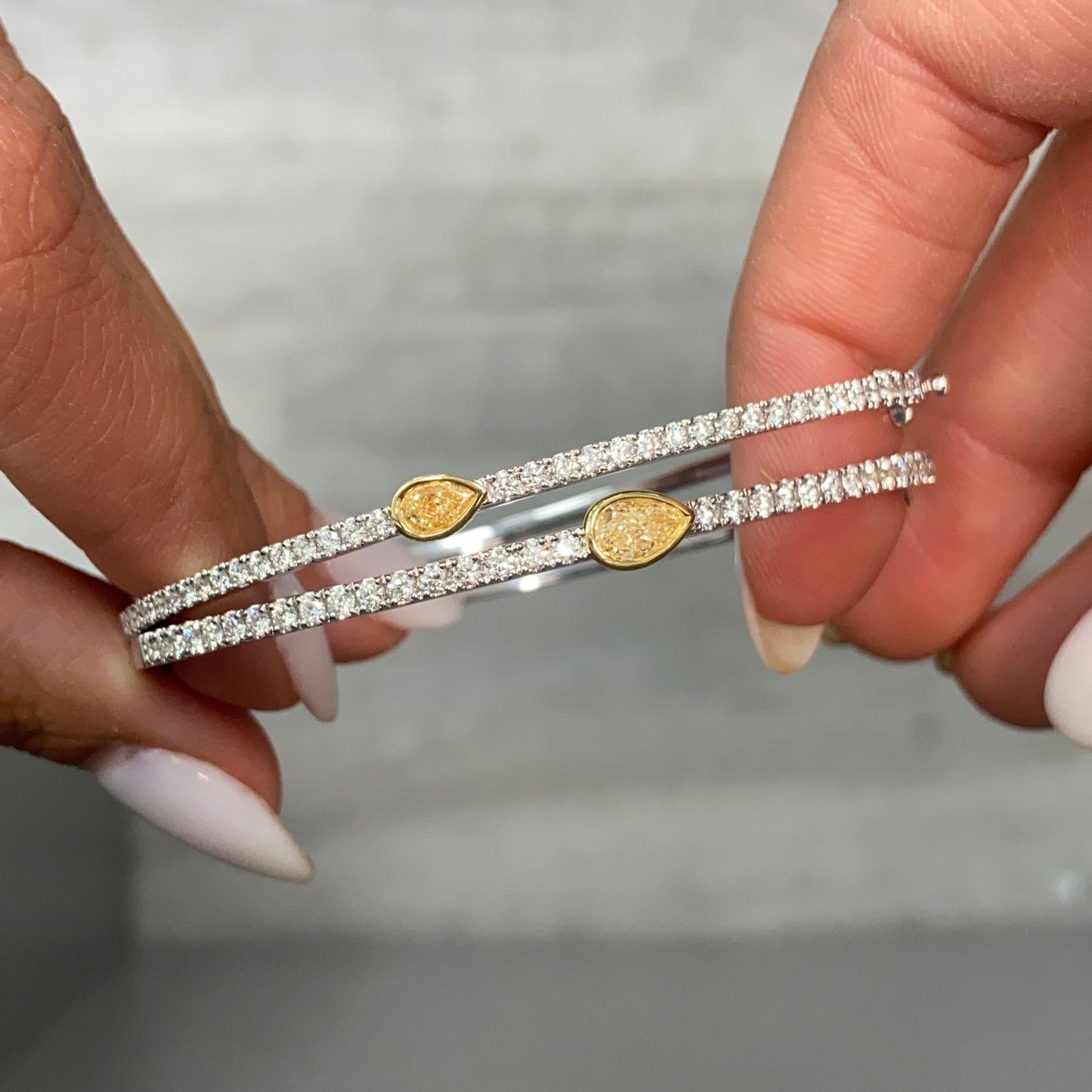 Pear-Shaped Yellow Diamond Bangle Bracelet