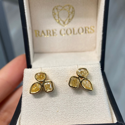 Trio Yellow Diamond Bezel Stud Earrings