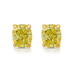 Fancy Yellow Elongated Cushion Cut Diamond Studs