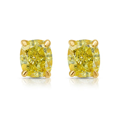 Fancy Yellow Elongated Cushion Cut Diamond Studs