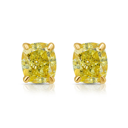 Fancy Yellow Elongated Cushion Cut Diamond Studs