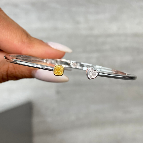 Two-Stone Yellow and White Diamond Bezel Set Bangle