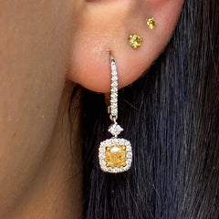 Yellow cushion diamond earrings