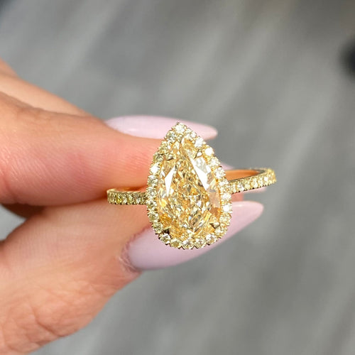 Yellow diamond halo engagement ring, canary diamond engagement ring, all yellow diamonds, natural diamond ring