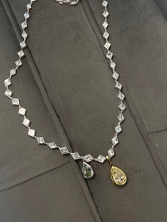 Lozenge Cut Diamond Bezel Necklace with Detachable Green Diamond Charm