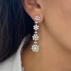 Multicolor Diamond Flower Drop Earrings