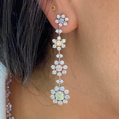 Multicolor Diamond Flower Drop Earrings