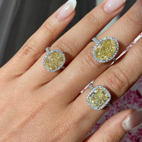 6ct Fancy Light Yellow Oval Halo Diamond Engagement Ring