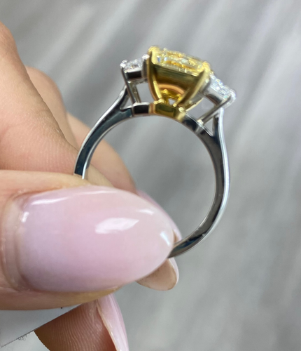 3 carat elongated radiant fancy yellow diamond ring