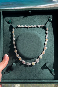 23ct Fancy Multi-Color Diamond Flower Necklace