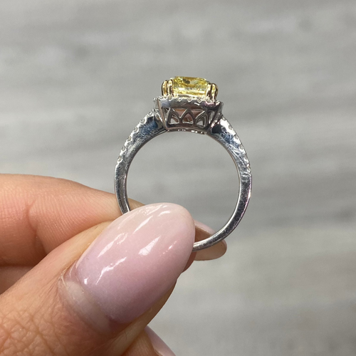 3 Carat Fancy Yellow Cushion Cut Halo Diamond Ring