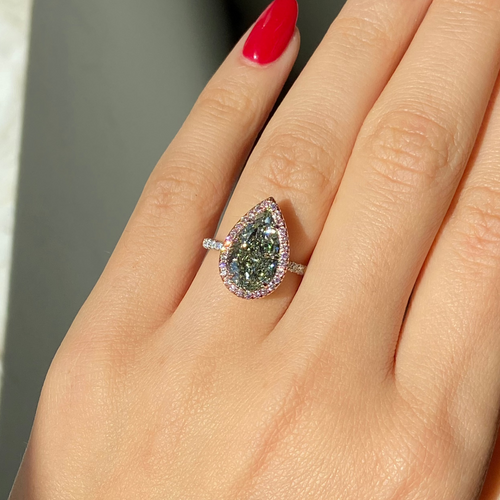 4 Carat Green Pear Shape Diamond Ring