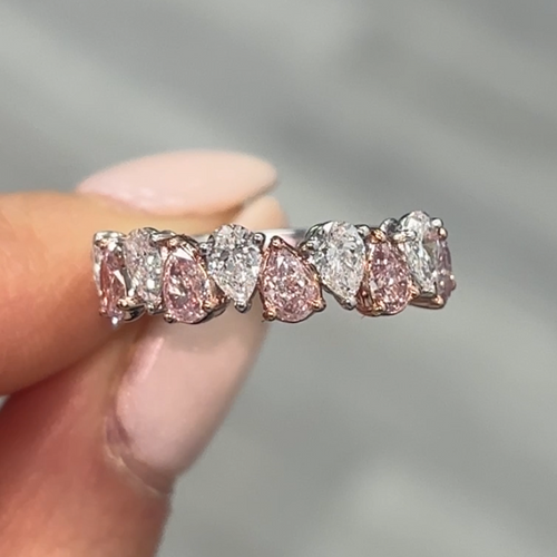 Alternating Pink and White Pear Shape Diamond Half Eternity Band