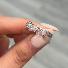 Alternating Pink and White Pear Shape Diamond Half Eternity Band
