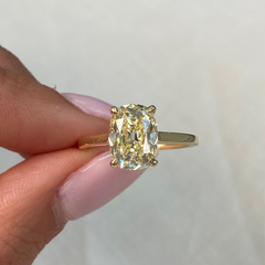 2.73ct Fancy Light Yellow Old Mine Cushion Cut Diamond Ring
