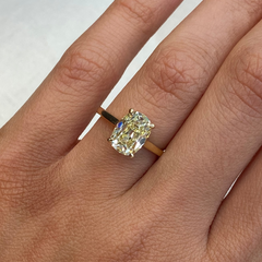 2.73ct Fancy Light Yellow Old Mine Cushion Cut Diamond Ring