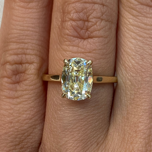 2.73ct Fancy Light Yellow Old Mine Cushion Cut Diamond Ring