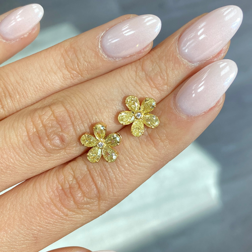Yellow Diamond Flower Stud Earrings