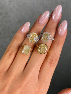 5.74 Carat Fancy Yellow Elongated Radiant Cut Diamond Solitaire Engagement Ring
