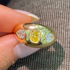 Fancy Vivid Yellow Oval with White Pear Diamonds Dome Ring