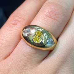 Fancy Vivid Yellow Oval with White Pear Diamonds Dome Ring